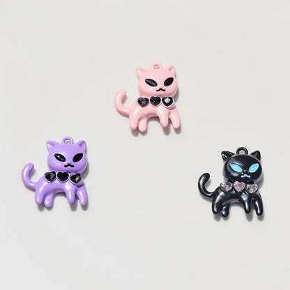 10Pcs Crystal Cute Cat Charms Alloy Pendant For Jewelry Making Diy Necklace Keychain Backpack Handmade Accessories Supplies