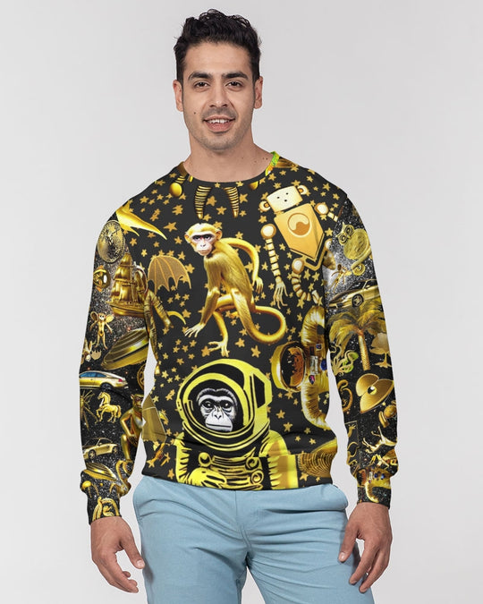 Outer Space Abstrak Men's All-Over Print Classic French Terry Crewneck Pullover