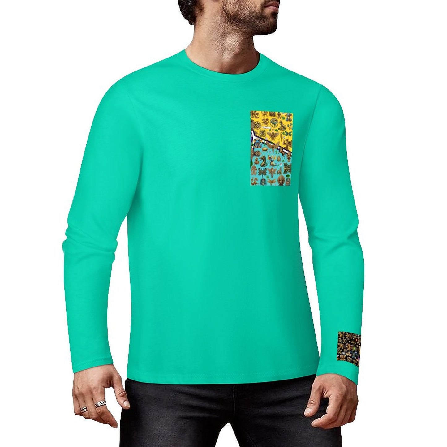 DTF 160gsm Cotton Men's Long Sleeve T-shirt (Front+Sleeve Printing)