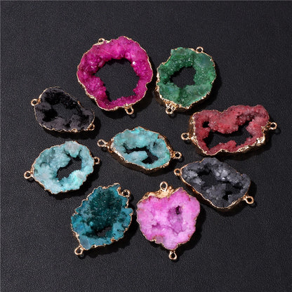 Fashion Trend Natural Druzy Stone Connectors 20-35mm Irregular Colorful Quartzs Agat Charms Pendant For Jewelry Making Supply