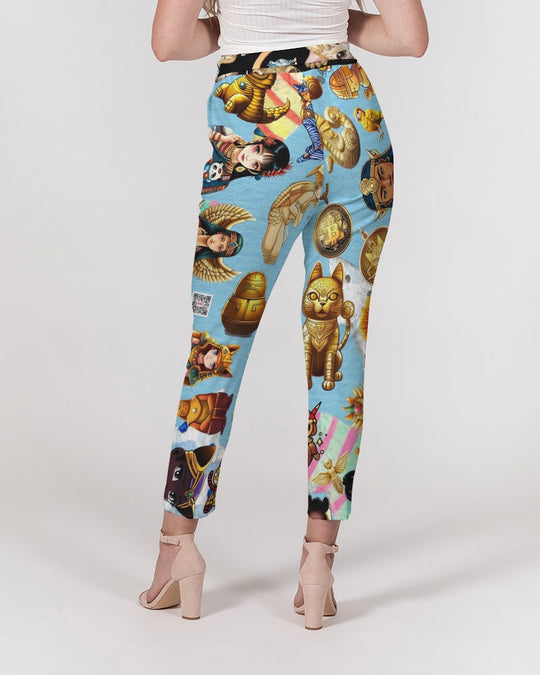 Leidy Abstrak Women's All-Over Print Belted Tapered Pants