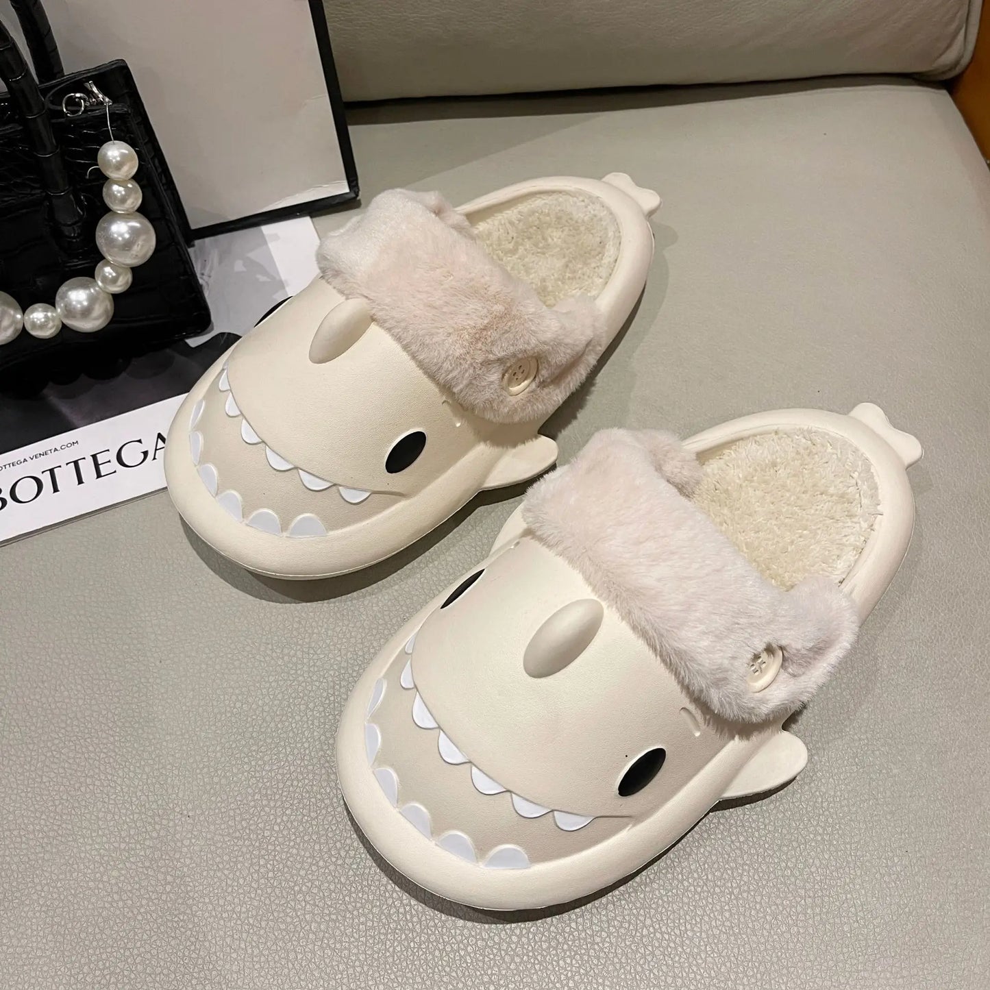 Shark Cotton Slippers Woman Waterproof Winter Indoor Non-slip Slides Plush Home Warm Couple Shark Flip Flops Sandals Flat Shoe