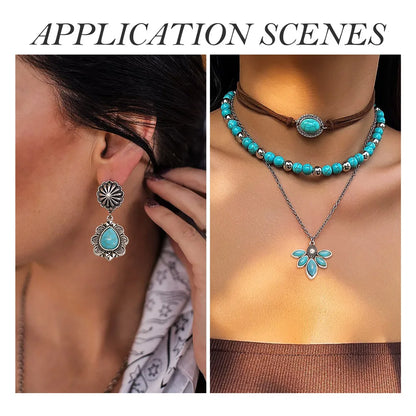 18Pcs Tibetan Style Alloy Pendants with Synthetic Turquoise and Resin Beads Mixed Shapes Antique Silver for Making DIY Necklace