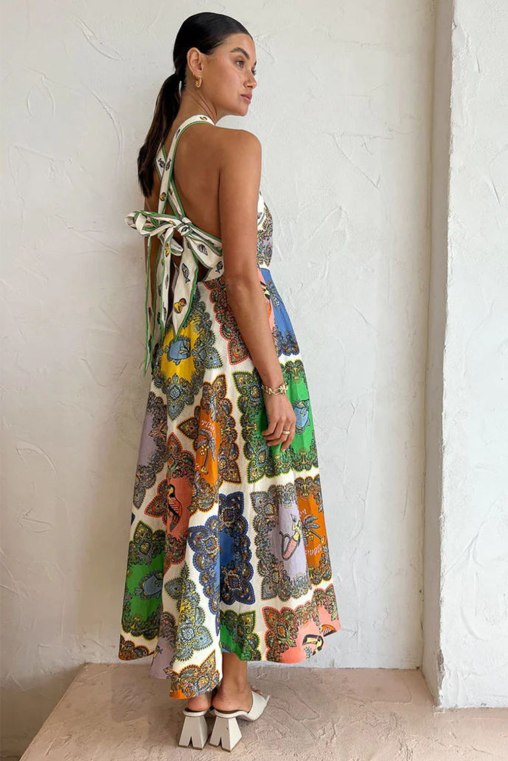 Multicolour Fresh And Sweet Boho Halter Dress