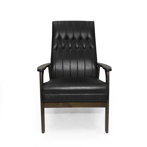 Mid Century Modern Upholstered Accent Chair, Matte Black Faux Leather