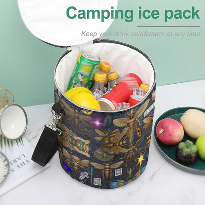 Round Collapsible Insulated Cooler Bag with Shoulder Strap A018 (All-Over Printing)