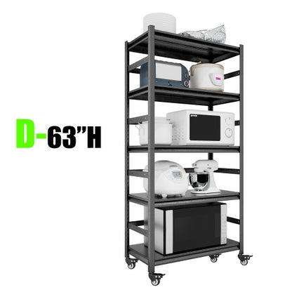 Heavy Duty Storage Shelves Adjustable 5-Tier Metal Shelving Unit With Wheels For 1750LBS Load Kitchen, Garage, Pantry, And More