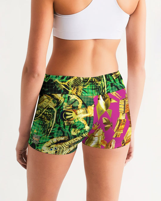 Robotic Abstrak Women's All-Over Print Mid-Rise Yoga Shorts