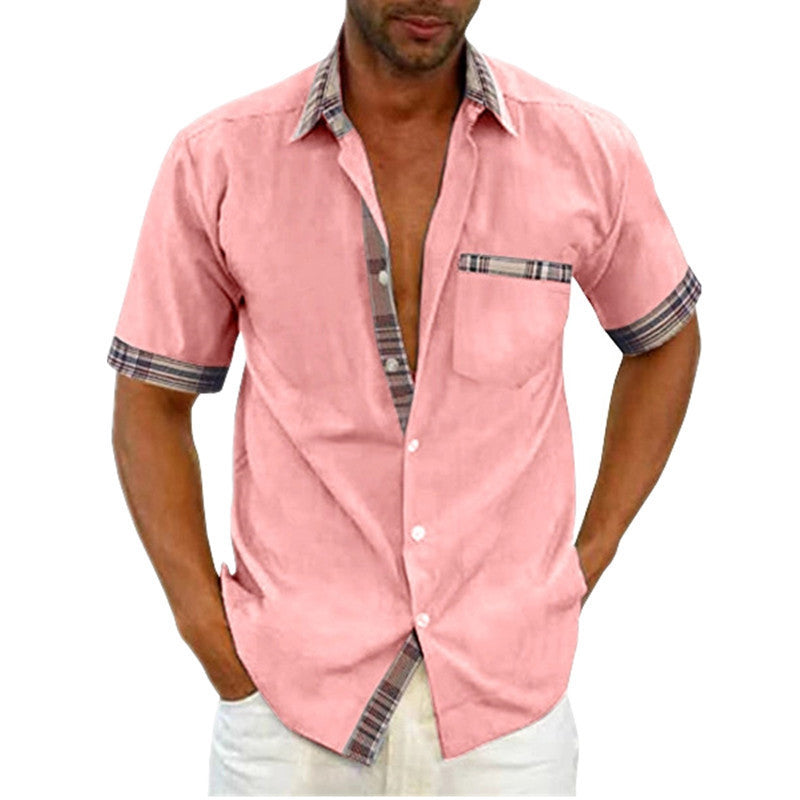 Men's Short Sleeve Contrast Fashion Button-Up Shirt