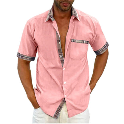 Men's Short Sleeve Contrast Fashion Button-Up Shirt