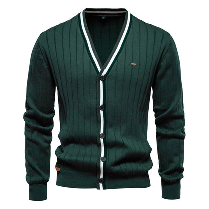 Cardigan Men's V-neck Long Sleeve Sweater Trendy Contrast Color