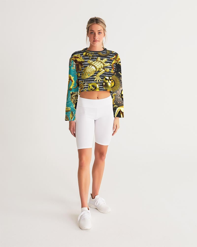 Different Abstract Faces Women's All-Over Print Cropped Sweatshirt