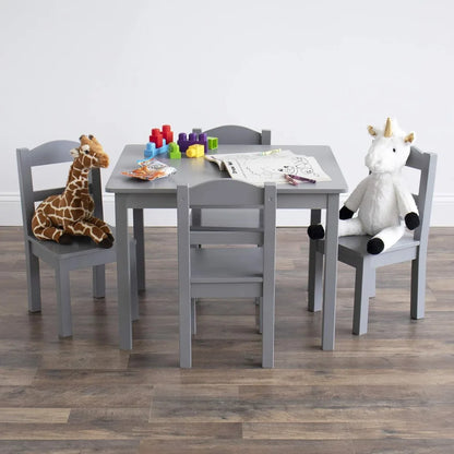 Children's wooden table and set of 4 chairs, grey