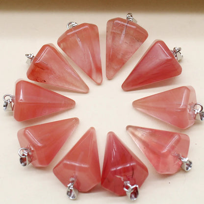 24pcs Natural Stone Reiki Pendulum Divination Pendant Amethyst Quartz Crystal Agate Suitable for DIY Necklace Jewelry Pendant