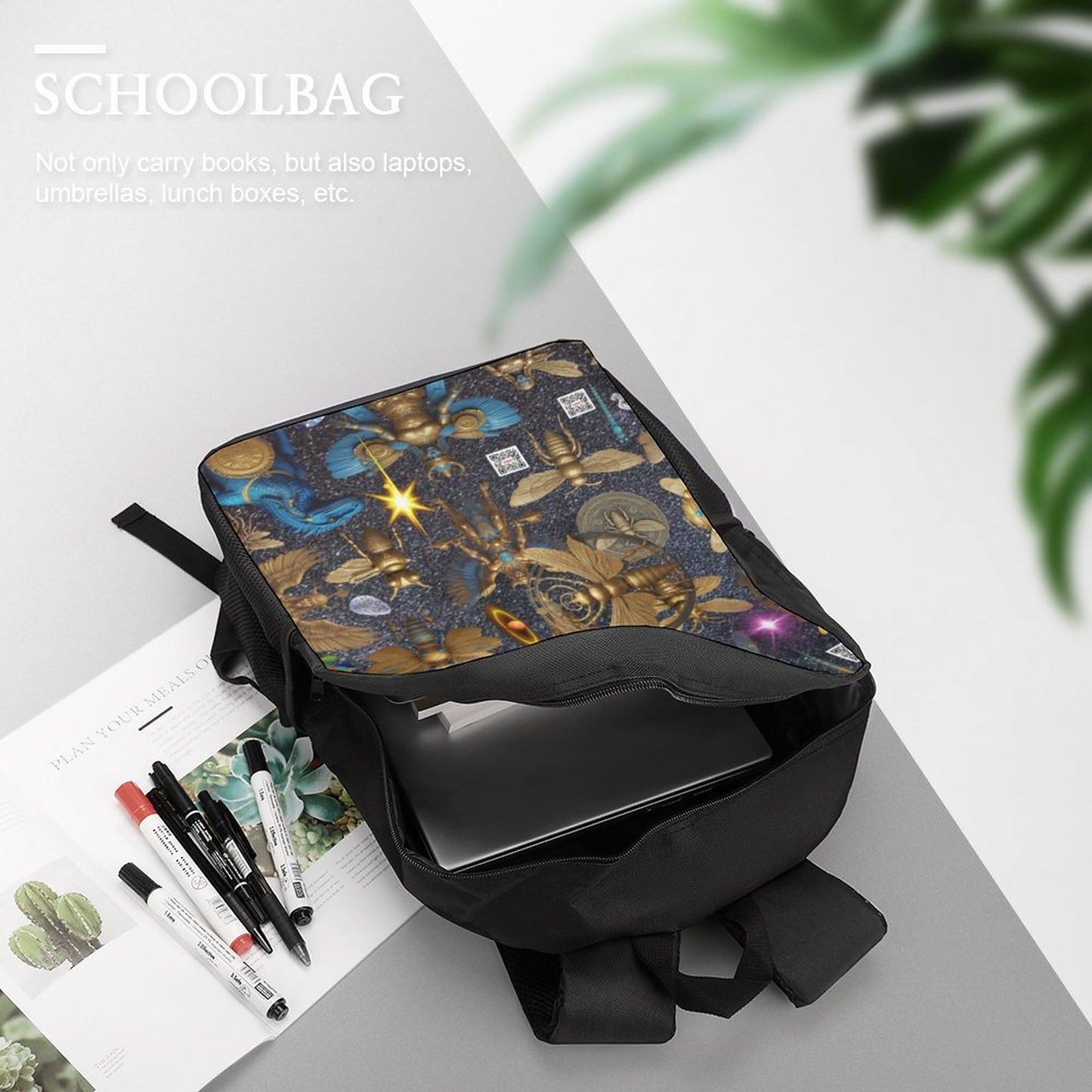 17 inch Black Schoolbag & Shoulder Backpack