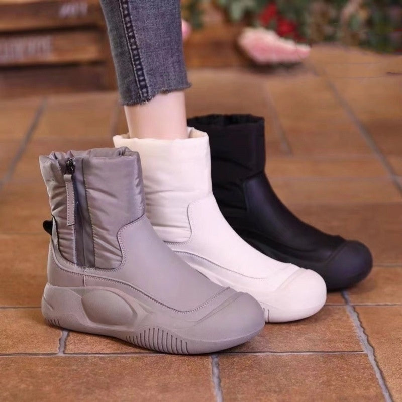 Winter Plush Snow Boots With Side Zipper Warm Thick-sole Non-slip Waterproof Short Shoes For Women