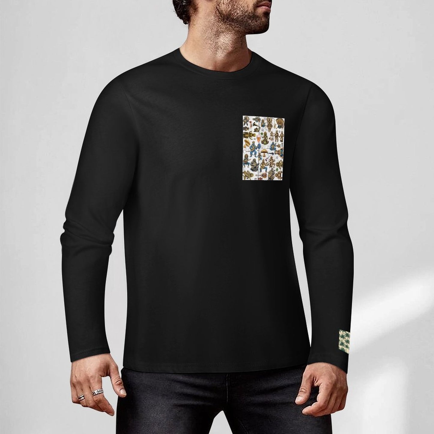 DTF 160gsm Cotton Men's Long Sleeve T-shirt (Front+Sleeve Printing)