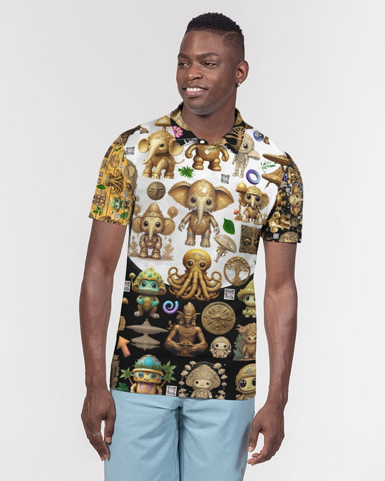 Elephant Collection Men's All-Over Print Slim Fit Short Sleeve Polo