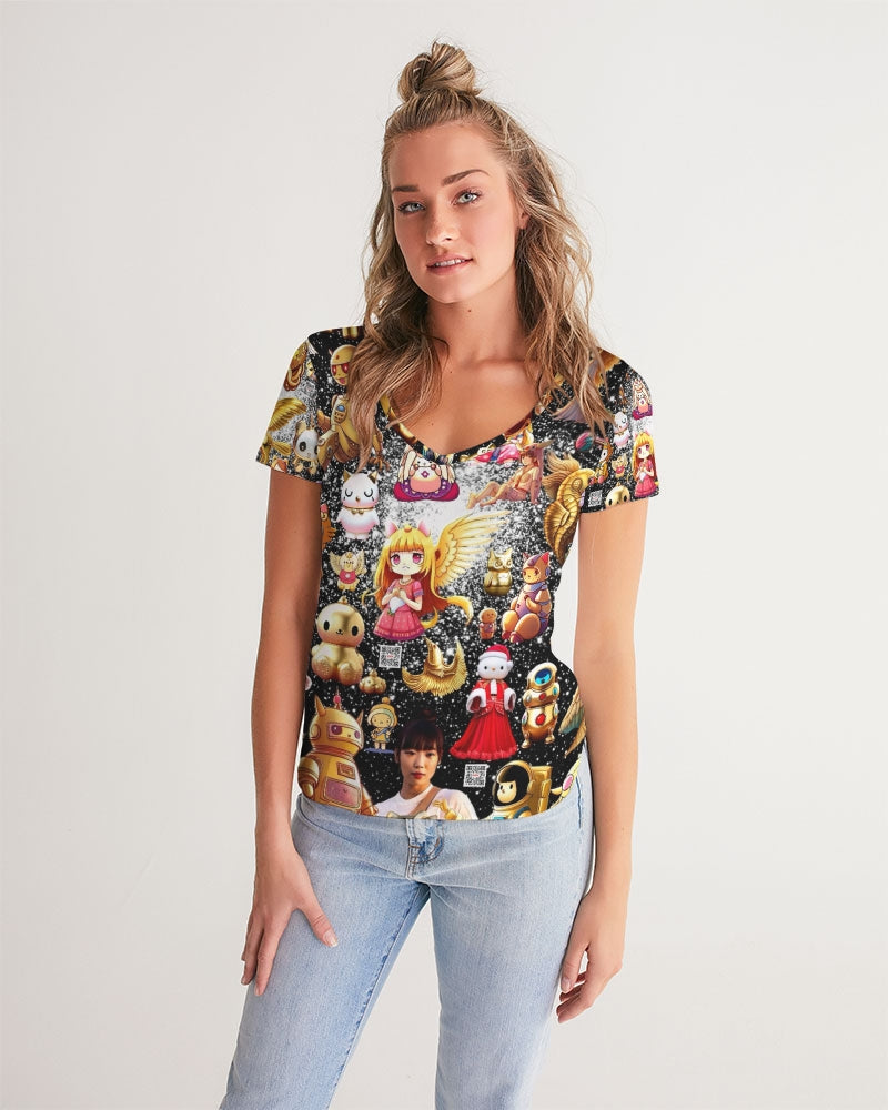 Womens Abstrak Women's All-Over Print V-Neck Tee