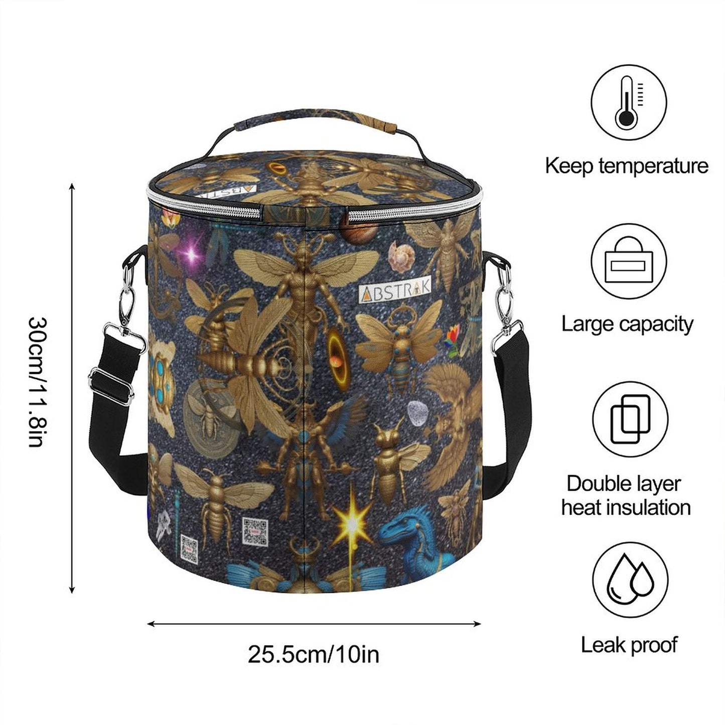 Round Collapsible Insulated Cooler Bag with Shoulder Strap A018 (All-Over Printing)