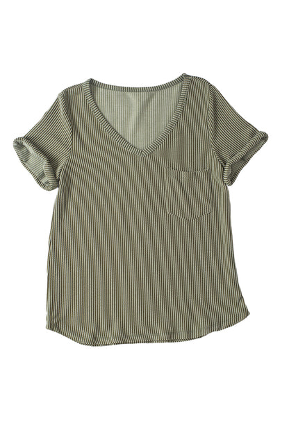 Laurel Green Twist Short Sleeve Corded V Neck Top