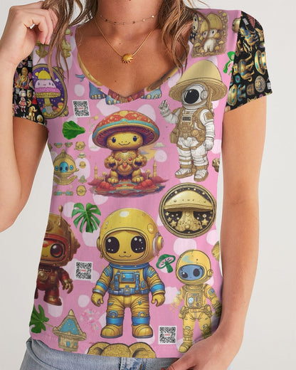 Alien Trendy Abstrak Collection Women's All-Over Print V-Neck Tee