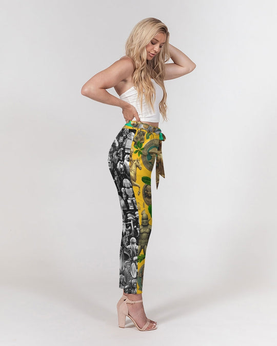 Ancient Abstrak Collection Women's All-Over Print Belted Tapered Pants