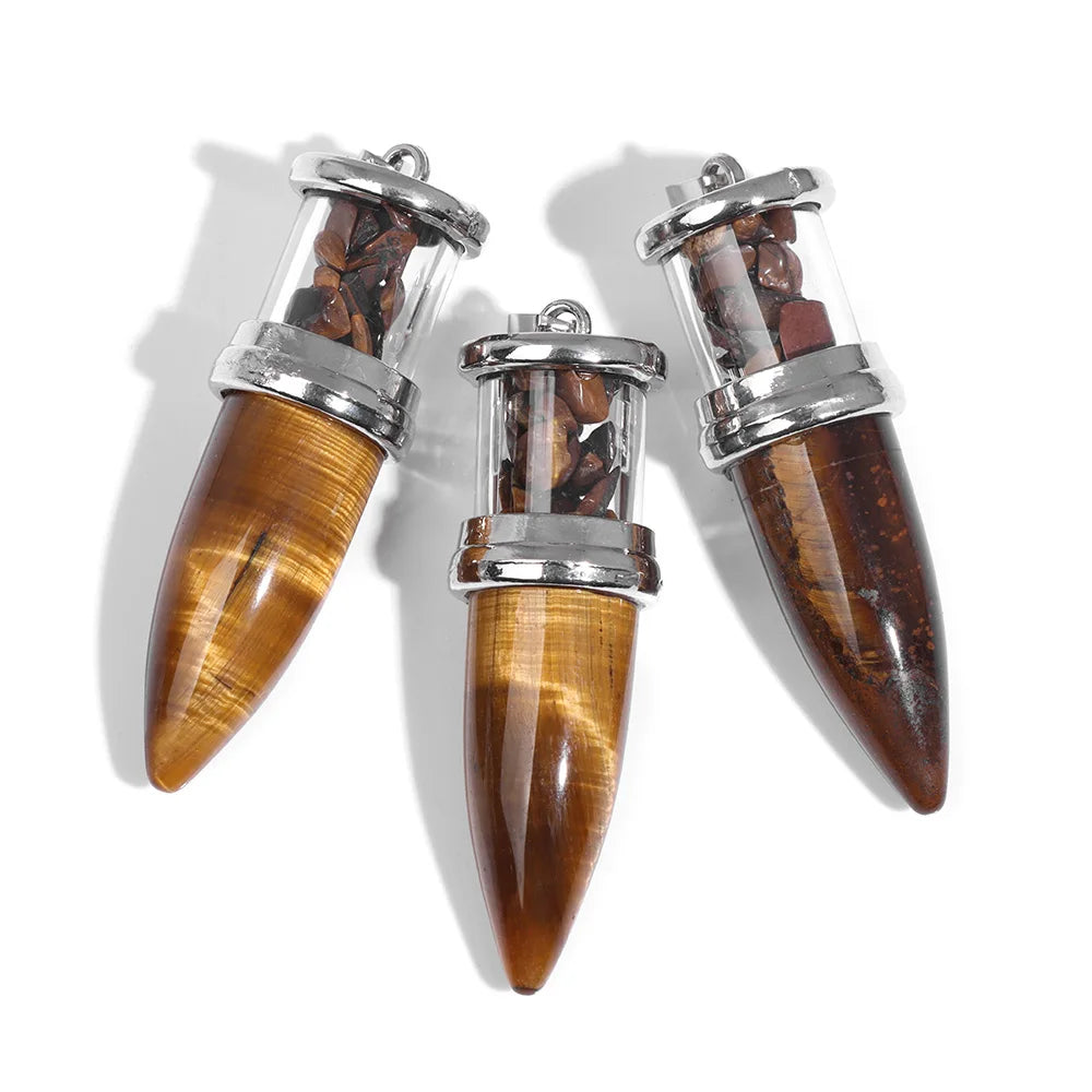 1pc Bullet shape Stone Pendant for Men Reiki Women Making Necklace Accessory Natural Quartz Jades Pendant