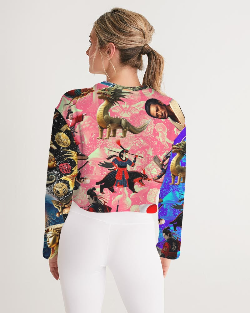 Trendy Abstrak Pattern Women's All-Over Print Cropped Sweatshirt