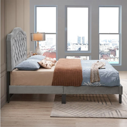 Easy To Assemble - Grey Velvet - Platform Bed - Queen