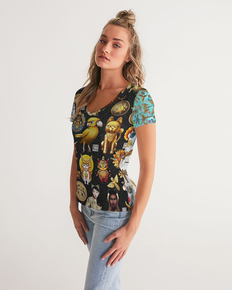 Abstrak dragonfly Women's All-Over Print V-Neck Tee