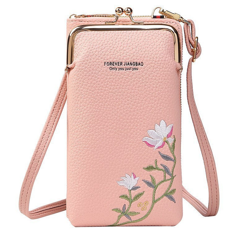 Flower Embroidery Phone Bag With Lock Buckle Outdoor Long Wallet Fashion Shoulder And Crossbody Bags