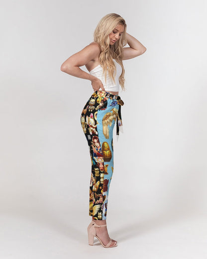 4 Annunaki Abstrak Collection Women's All-Over Print Belted Tapered Pants