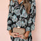 Black Floral Print Lapel Collar Loose Shirt Mini Dress