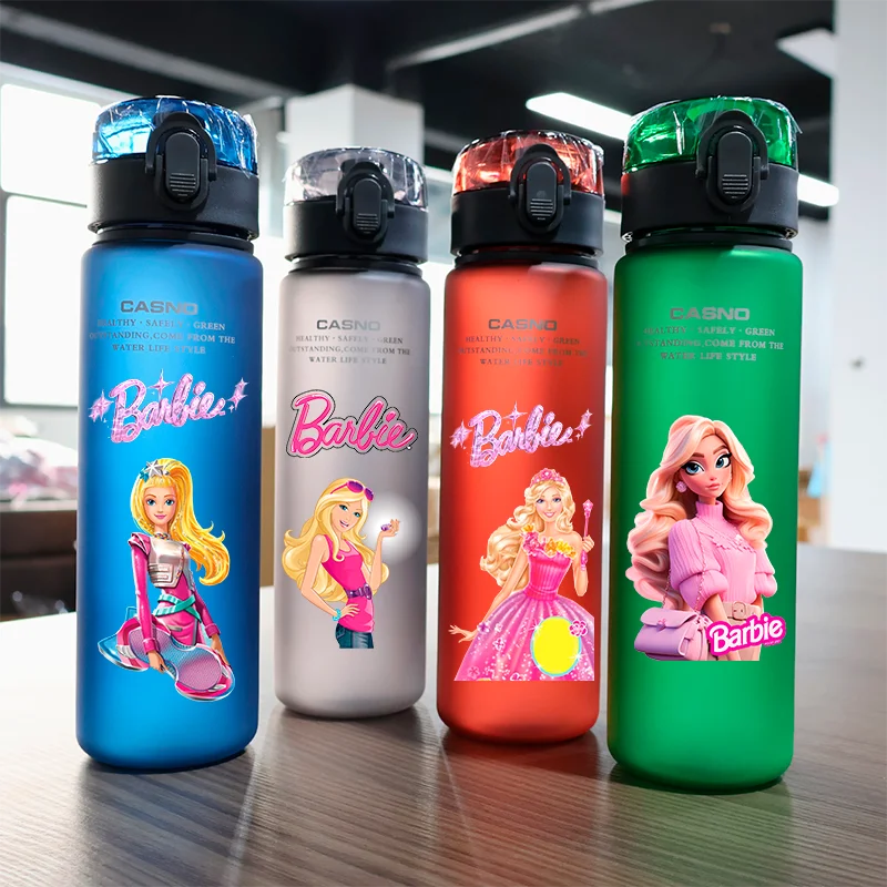 Barbie 560ML Large Capacity 4 Color Children Water Cup Portable Plastic Outdoor Sports Aldults Water Bottle Anime Customizable