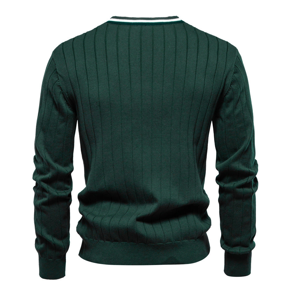 Cardigan Men's V-neck Long Sleeve Sweater Trendy Contrast Color