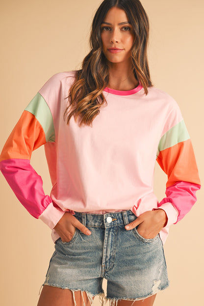 Light Blue Color Block Sleeve Loose Fit Top