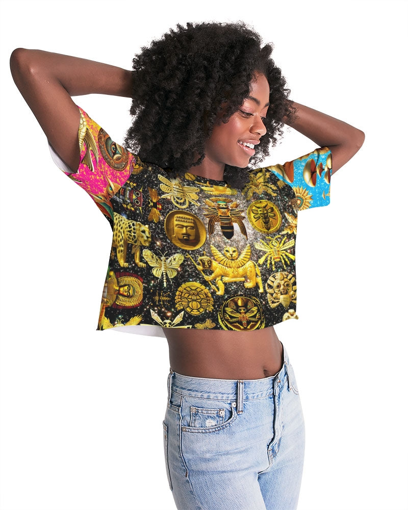 Eye and Face Abstrak Women's All-Over Print Lounge Cropped Tee