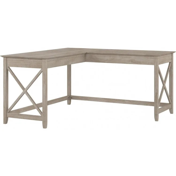 Furniture Key West L Shaped Desk, 60-inch Modern Farmhouse Writing Desk for Home Office