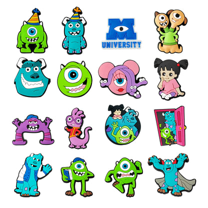 1-16PCS Miniso Disney Monsters University James PVC Shoe Charms For Clogs Pins Hole Slipper Decoration Sandals Shoes Accessories