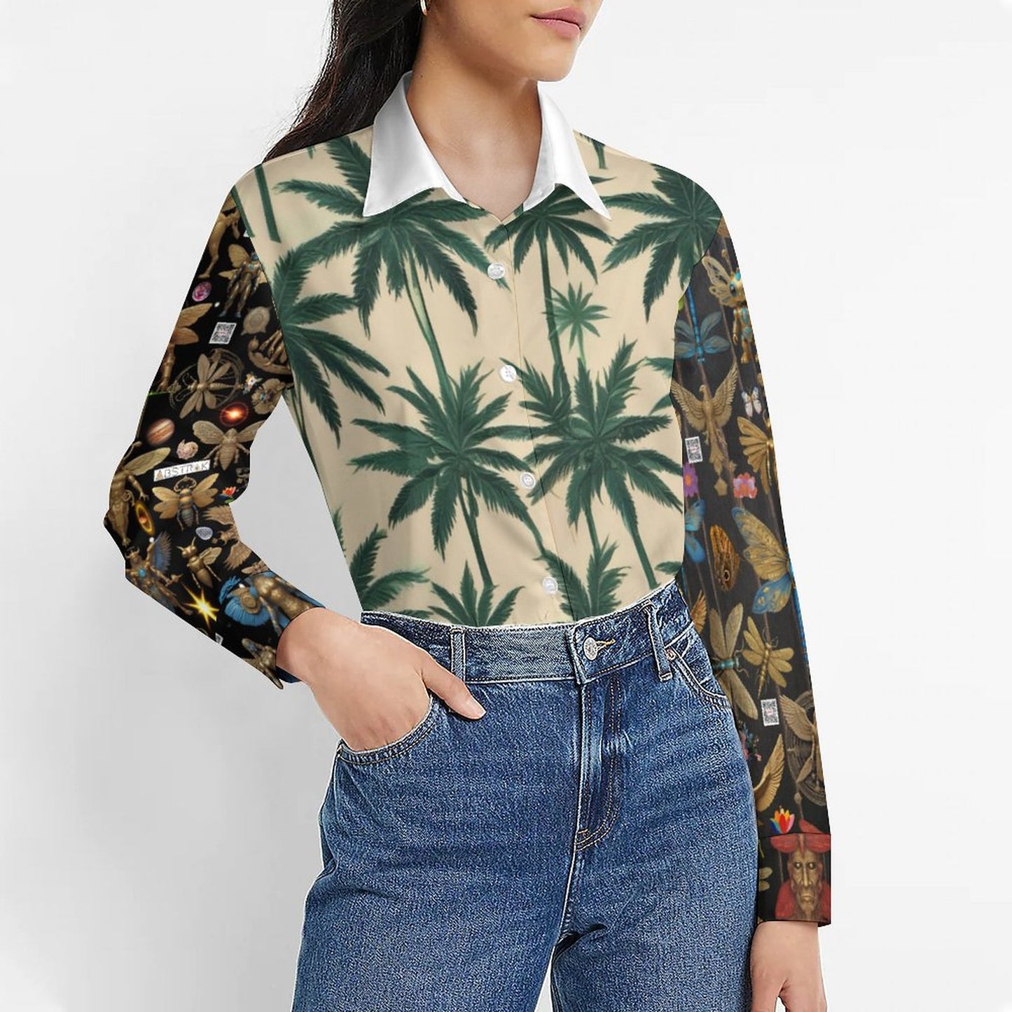 Women's Flower Blouse Long Sleeve DS20079 (All-Over Printing)