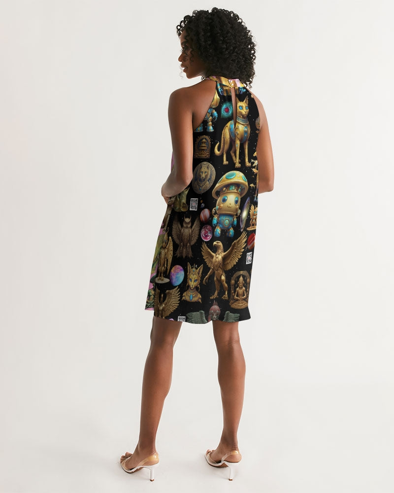 Alien Trendy Abstrak Collection Women's All-Over Print Halter Dress