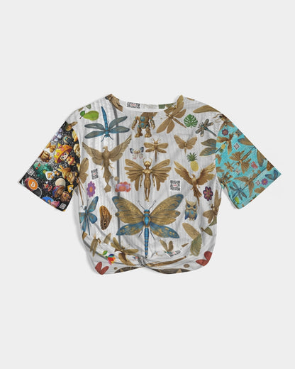 Abstrak dragonfly Women's All-Over Print Twist-Front Cropped Tee