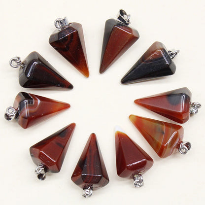 24pcs Natural Stone Reiki Pendulum Divination Pendant Amethyst Quartz Crystal Agate Suitable for DIY Necklace Jewelry Pendant