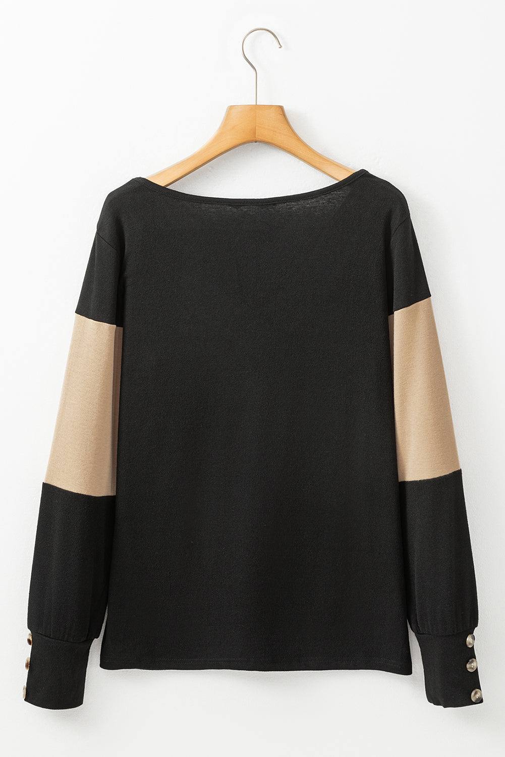 Parchment Colorblock Button Decor Long Sleeve V Neck Top