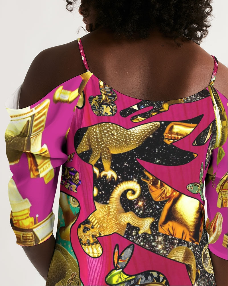 Robotic Abstrak Women's All-Over Print Open Shoulder A-Line Dress