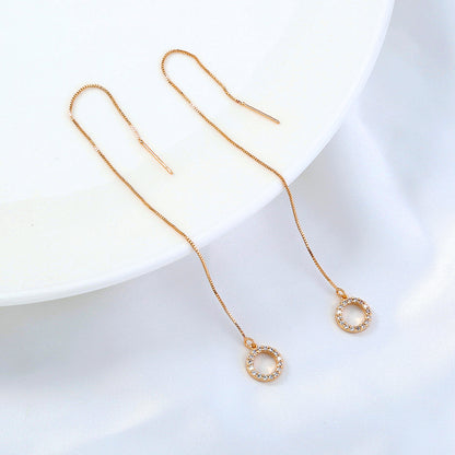 Gold Circle Long Tassel Ear Wire