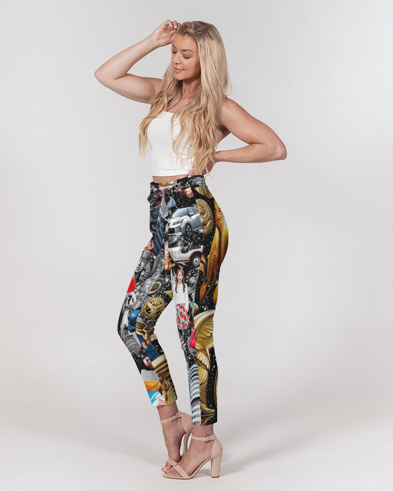 Trendy Abstrak Pattern Women's All-Over Print Belted Tapered Pants