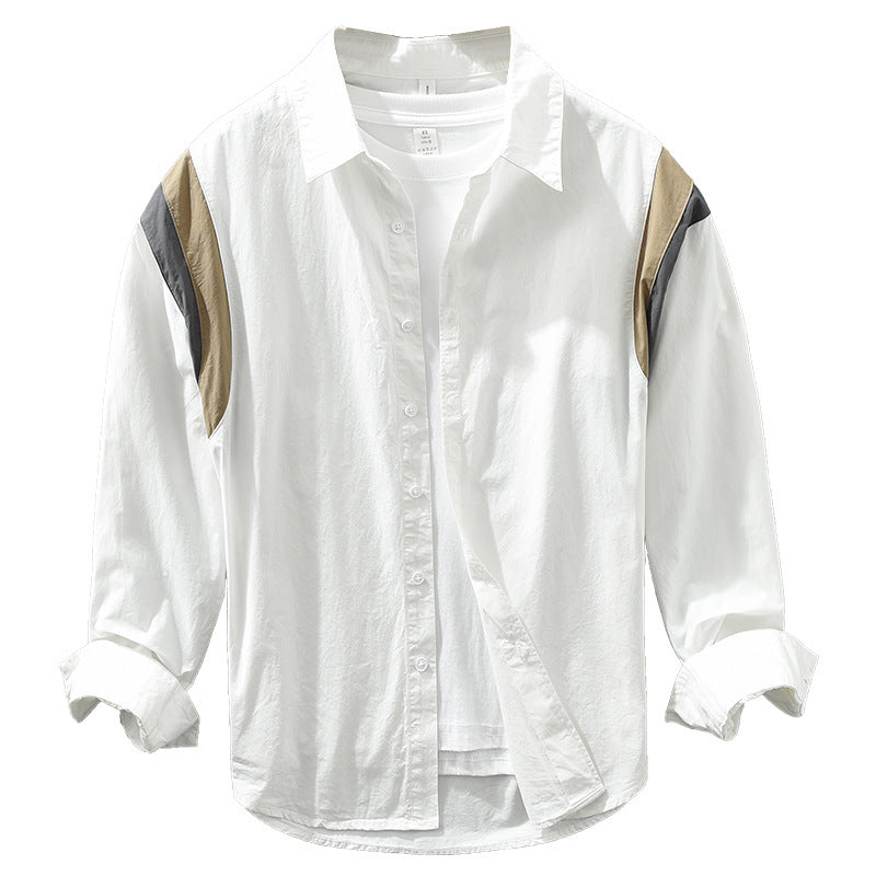 Stitching Contrast Color Japanese Style Long Sleeve Shirt