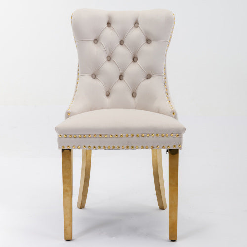 Modern, High-end Tufted Solid Wood Contemporary Velvet Upholstered Dining Chair With Golden Stainless Steel Plating Legs